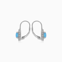 Sterlingsilber Halo Blaue Runde Opal Ohrringe