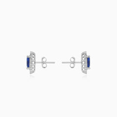 Boucles d’oreilles puces halo en argent sterling avec saphir
