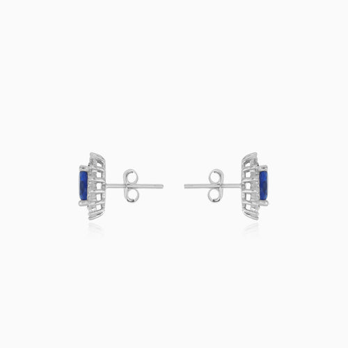 Boucles d’oreilles puces halo en argent sterling avec saphir