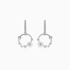 Sterlingsilber-Tropfenohrringe mit runden und Blumen-Perlen