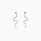 Boucles d'oreilles pendantes en argent sterling en forme de serpent avec onyx et zirconiums.