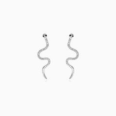 Boucles d'oreilles pendantes en argent sterling en forme de serpent avec onyx et zirconiums.