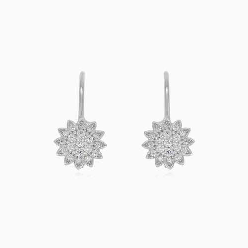 Pendientes colgantes de flor de plata esterlina