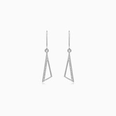 Sterling silver dangling earrings with curved triangle