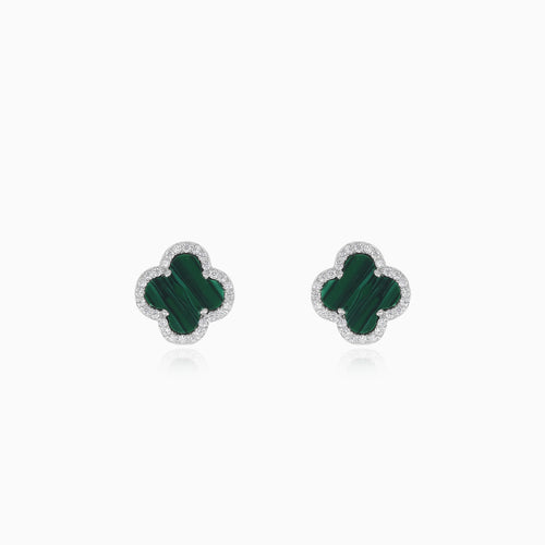 Pendientes colgantes de trébol en plata de ley con ágata verde