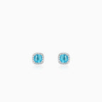 Sterling Silber Halo Ohrstecker mit Blauem Topas