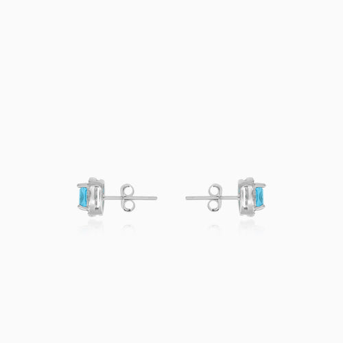 Sterling Silber Halo Ohrstecker mit Blauem Topas