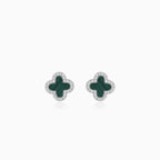Sterling silver clover green agate stud earrings