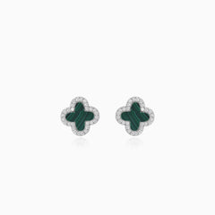Sterling silver clover green agate stud earrings