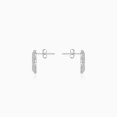 Halo sterling silver clover pearl stud earrings