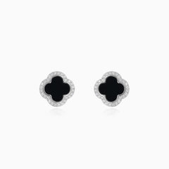 Halo sterling silver clover onyx stud earrings