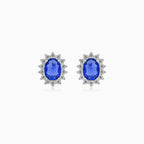 Sterling Silver Oval Sapphire Halo Stud Earrings