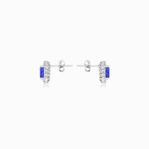 Sterling Silver Oval Sapphire Halo Stud Earrings