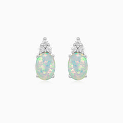 Sterling Silver White Opal Stud Earrings