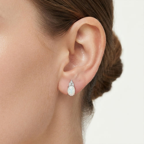 Sterling Silver White Opal Stud Earrings
