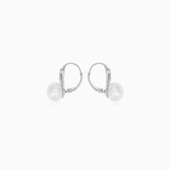 Sterling Silver Pearl Pavé Drop Earrings