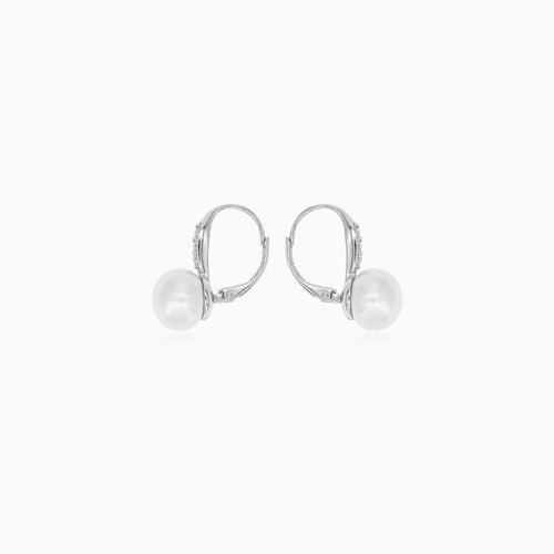 Sterling Silver Pearl Pavé Drop Earrings