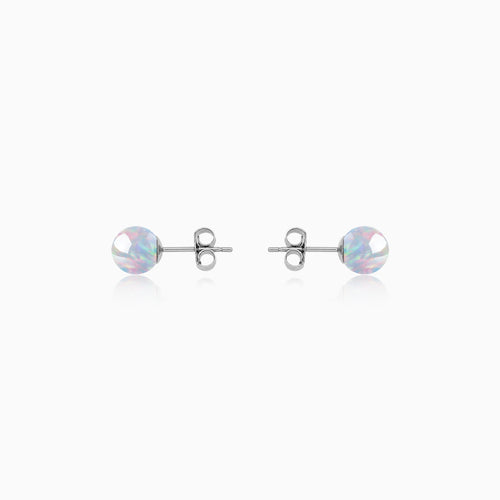 Sterling Silver White Opal Stud Earrings