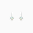 Round White Opal Drop Earrings