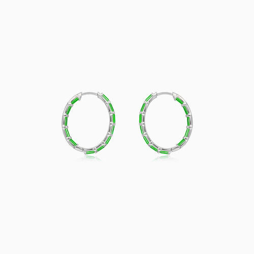 Sterling Silver Synthetic Emerald Hoop Earrings
