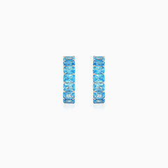 Sterling Silver Cushion Cut Blue Topaz Hoop Earrings