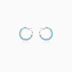 Sterling Silver Cushion Cut Blue Topaz Hoop Earrings