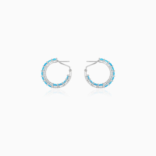 Sterling Silver Cushion Cut Blue Topaz Hoop Earrings