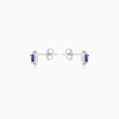 Sterling Silver Heart Sapphire Halo Stud Earrings