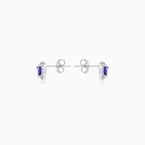 Sterling Silver Heart Sapphire Halo Stud Earrings