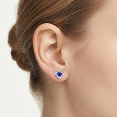 Sterling Silver Heart Sapphire Halo Stud Earrings