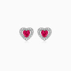 Sterling Silver Ruby Heart Stud Earrings