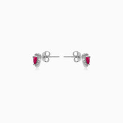 Sterling Silver Ruby Heart Stud Earrings