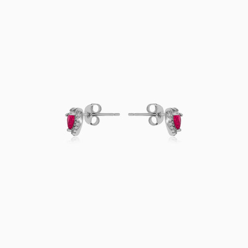 Sterling Silver Ruby Heart Stud Earrings