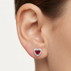 Sterling Silver Ruby Heart Stud Earrings
