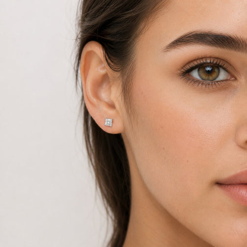 Sterling Silver Princess Cut Zirconia Stud Earrings