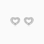 Sterling Silver Open Heart Cubic Zirconia Stud Earrings