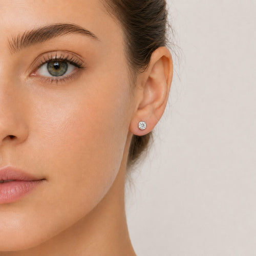 Sterling Silver Bezel Set Cubic Zirconia Stud Earrings