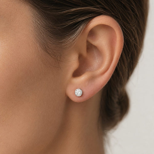 Sterling Silver Bezel Set Cubic Zirconia Stud Earrings