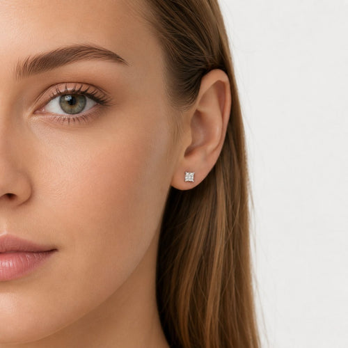 Sterling Silver Princess Cut Cubic Zirconia Stud Earrings