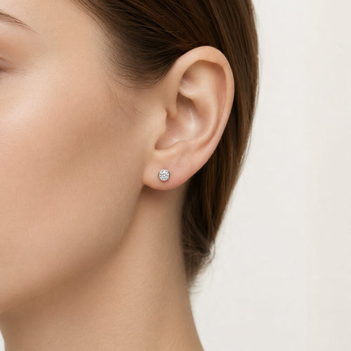 Sterling Silver Bezel Set Cubic Zirconia Stud Earrings