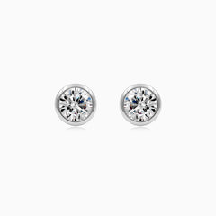 Sterling Silver Bezel Set Cubic Zirconia Stud Earrings
