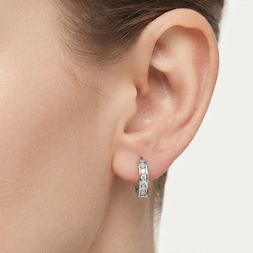Sterling Silver Channel Set Hoop Earrings