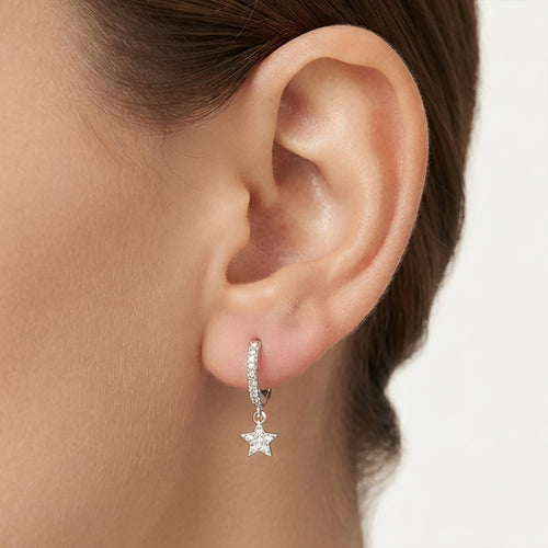 Sterling Silver Zircon Star Dangle Earrings