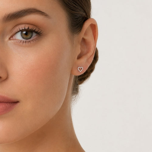 Sterling Silver Heart Cubic Zirconia Stud Earrings