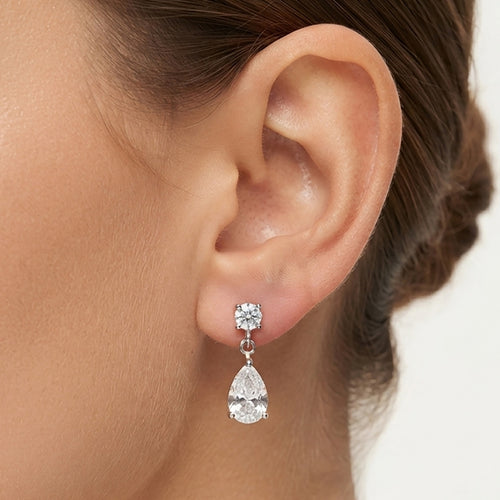 Sterling Silver Pear Zirconia Drop Earrings