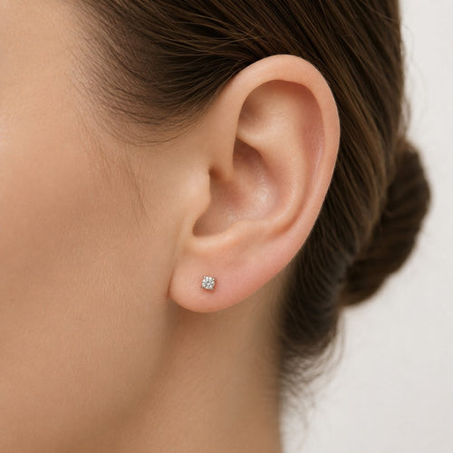 Sterling Silver Round Solitaire Stud Earrings