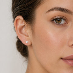 Sterling Silver Round Solitaire Stud Earrings