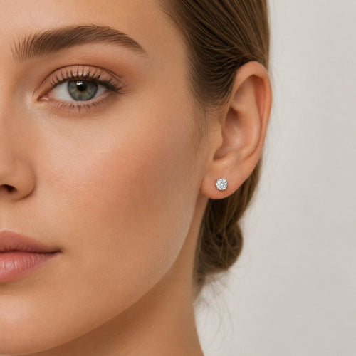 Sterling Silver Round Cubic Zirconia Solitaire Stud Earrings