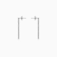 Sterling Silver Zirconia Bar Drop Earrings