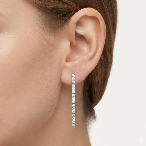 Sterling Silver Zirconia Bar Drop Earrings